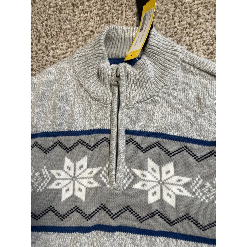 Commerce Boys Nordic Snowflake Quarter Zip Sweater Grey Blue Size 12 NWT
